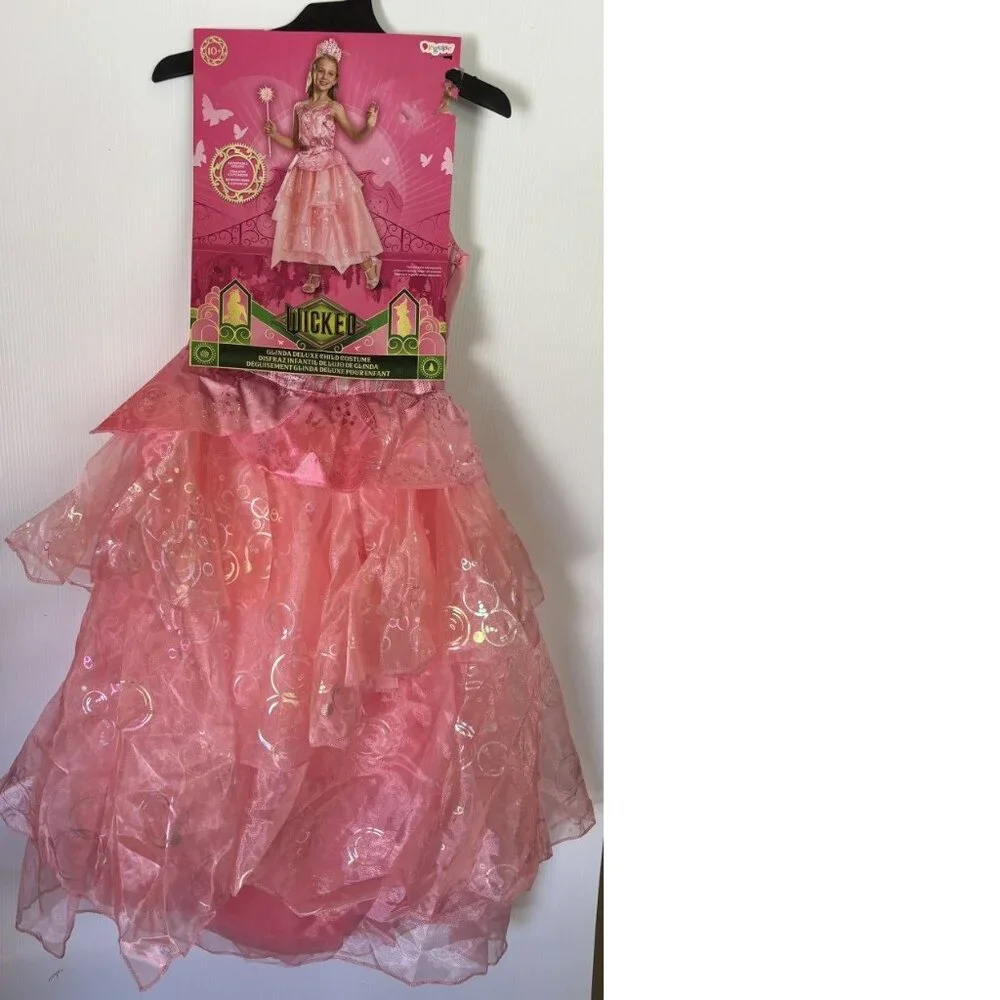 Wicked Glinda & Wand Halloween Costume 7/8 The Good Witch Pink Deluxe Girls - Picture 5 of 10